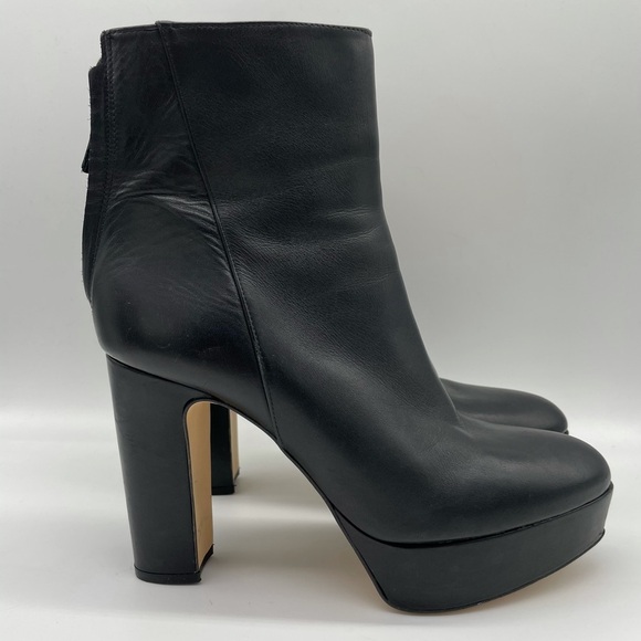 Zara Black Leather Heeled Platform Ankle Boots. - Picture 8 of 15